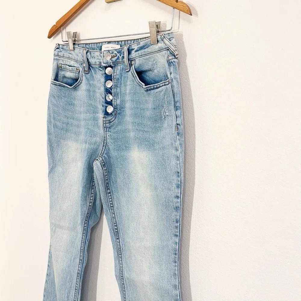 CLEO WOLF  High Rise Boot Cut Jeans Light Wash Exposed Button Fly Size 28/34 - Picture 3 of 8